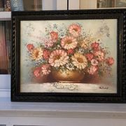 Ancient painting signed romain of a bouquet of flowers in a vase