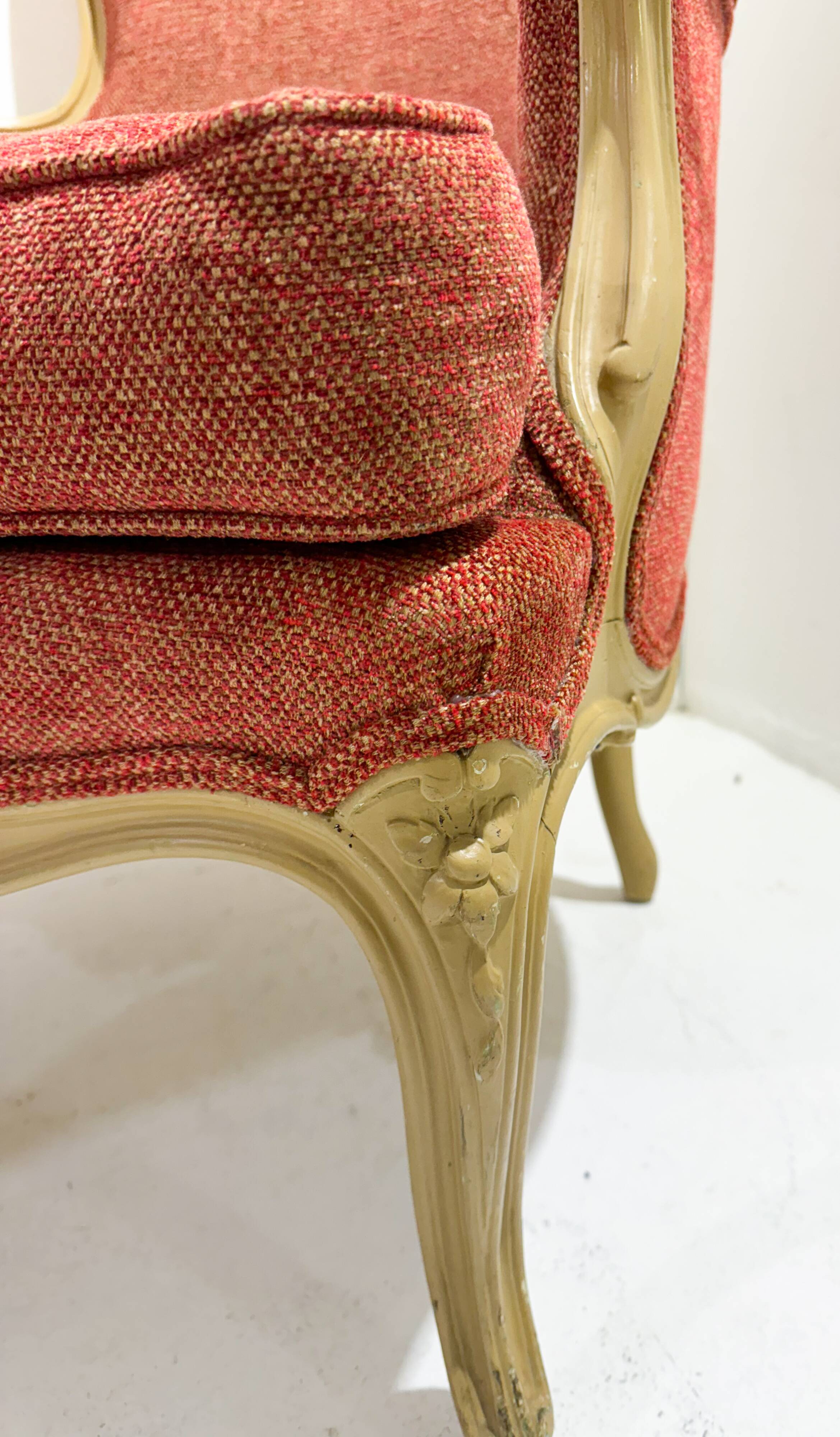 Pair of Armchairs Louis XV Style, Red Upholstery