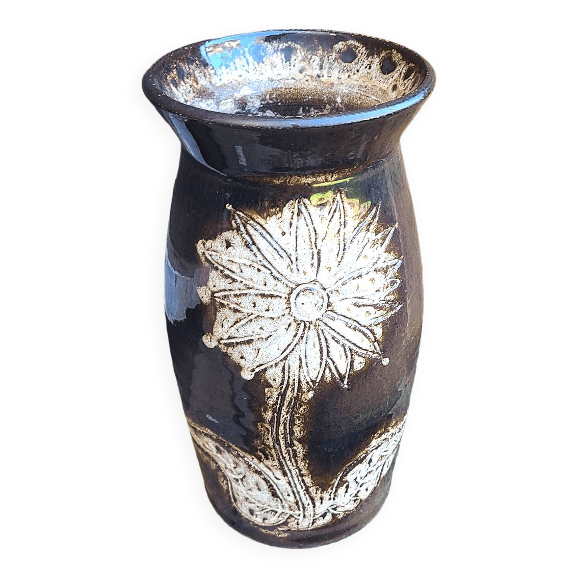 Lava vase floral decoration signed