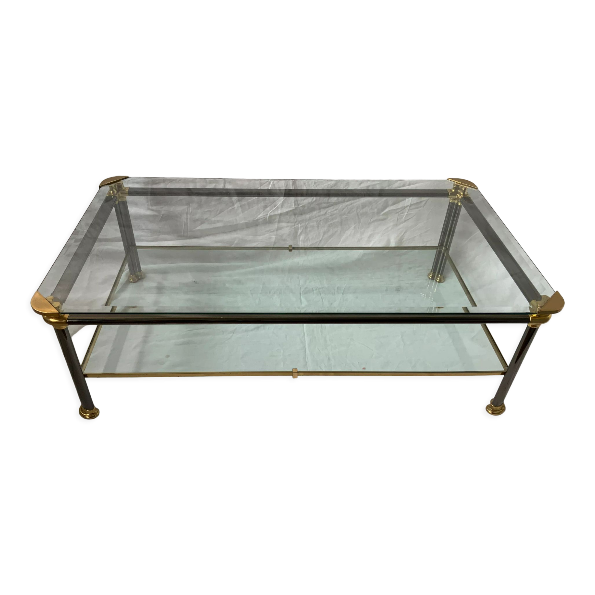 Glass and brass coffee table