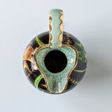 Large pitcher / Monaco vase in polychrome earthenware with bas relief decoration of fish on a seabed