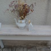 Console with a cotton grey patinated base, top in bleached walnut.