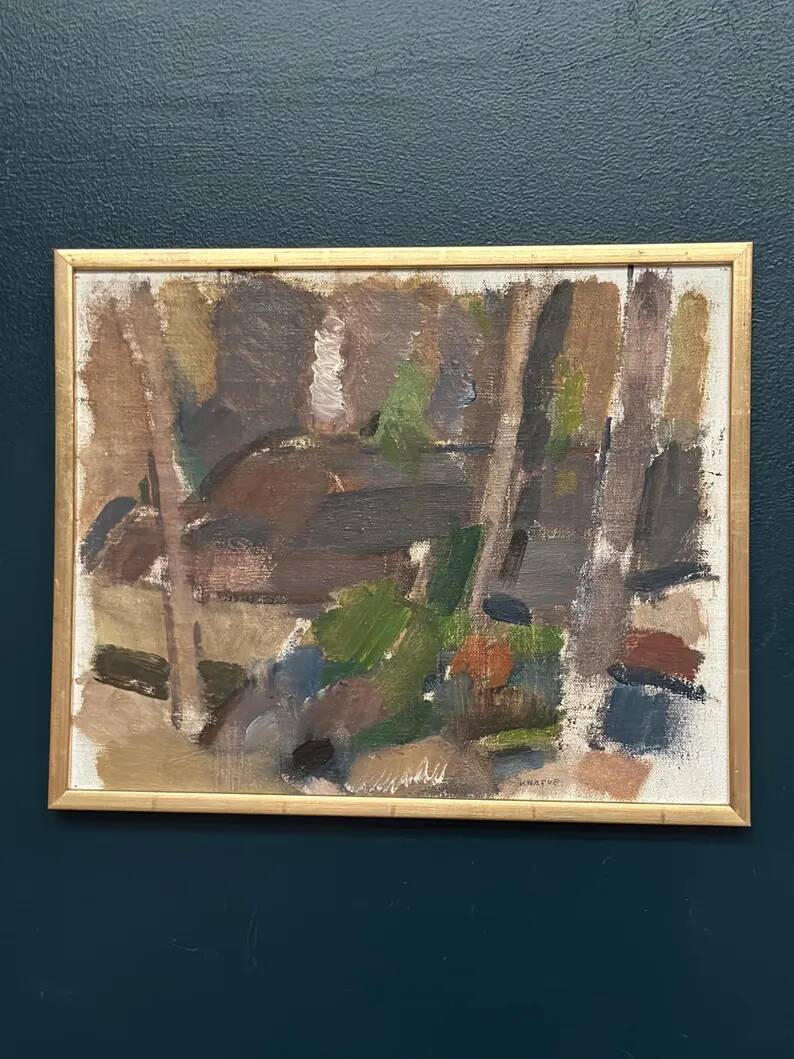 Swedish Oil on Panel“Composition” by Nils Folke Knafve –Vintage & Framed