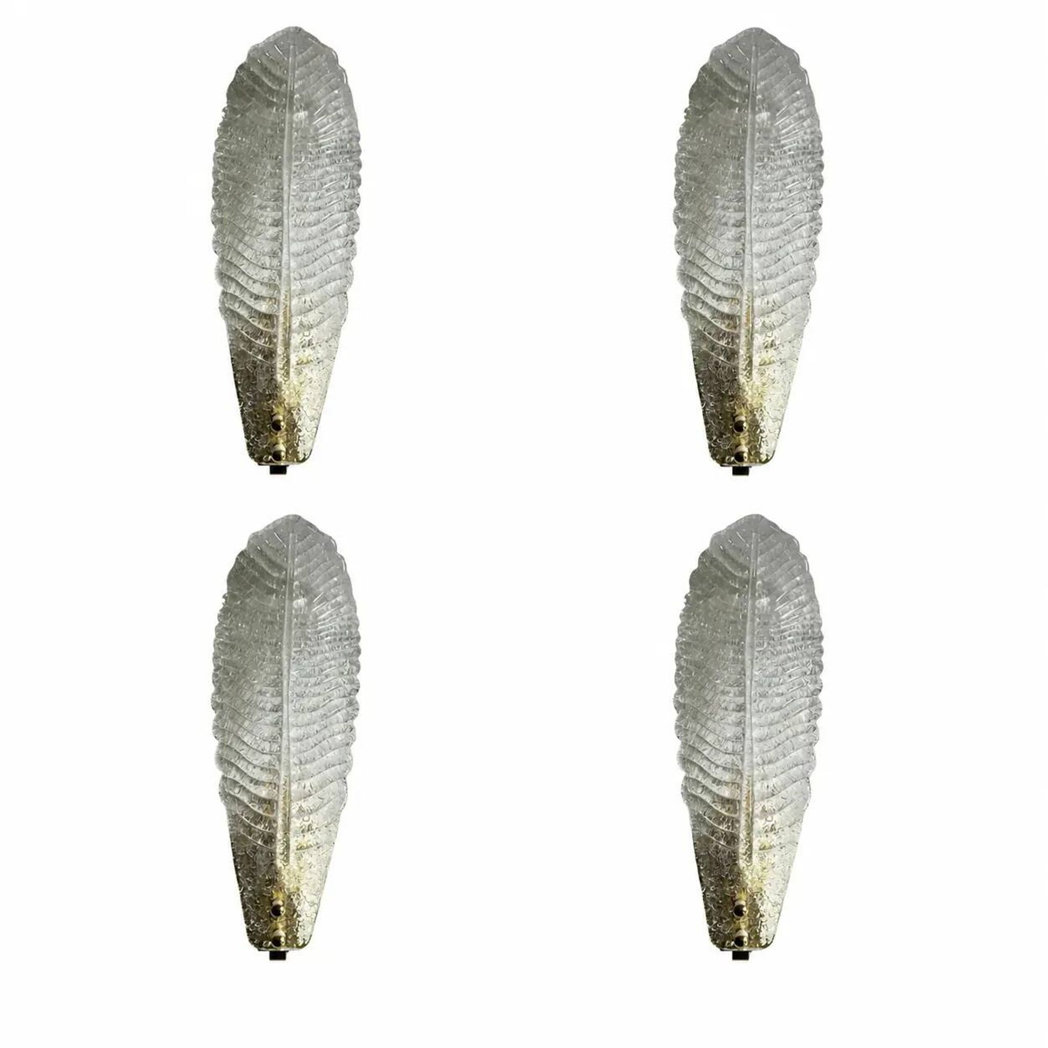 Venetian White "Graniglia" Leave Murano Glass Walls Sconce -  Lot of 4 Piec