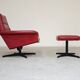 Red Faux Leather Swivel Chair and Footrest by Up Zavody 1970