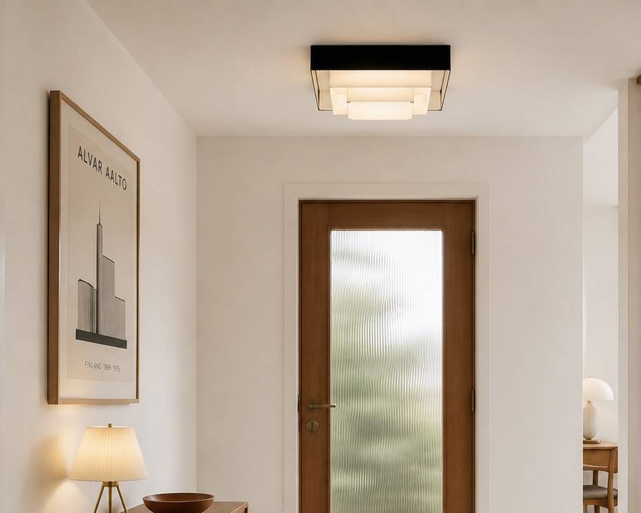 Ziggurat ceiling light Raak Amsterdam in black and white metal, 1960s.