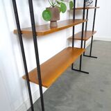 Modulair Omnia wandsysteem, Hilker, teak en zwart staal met legplanken