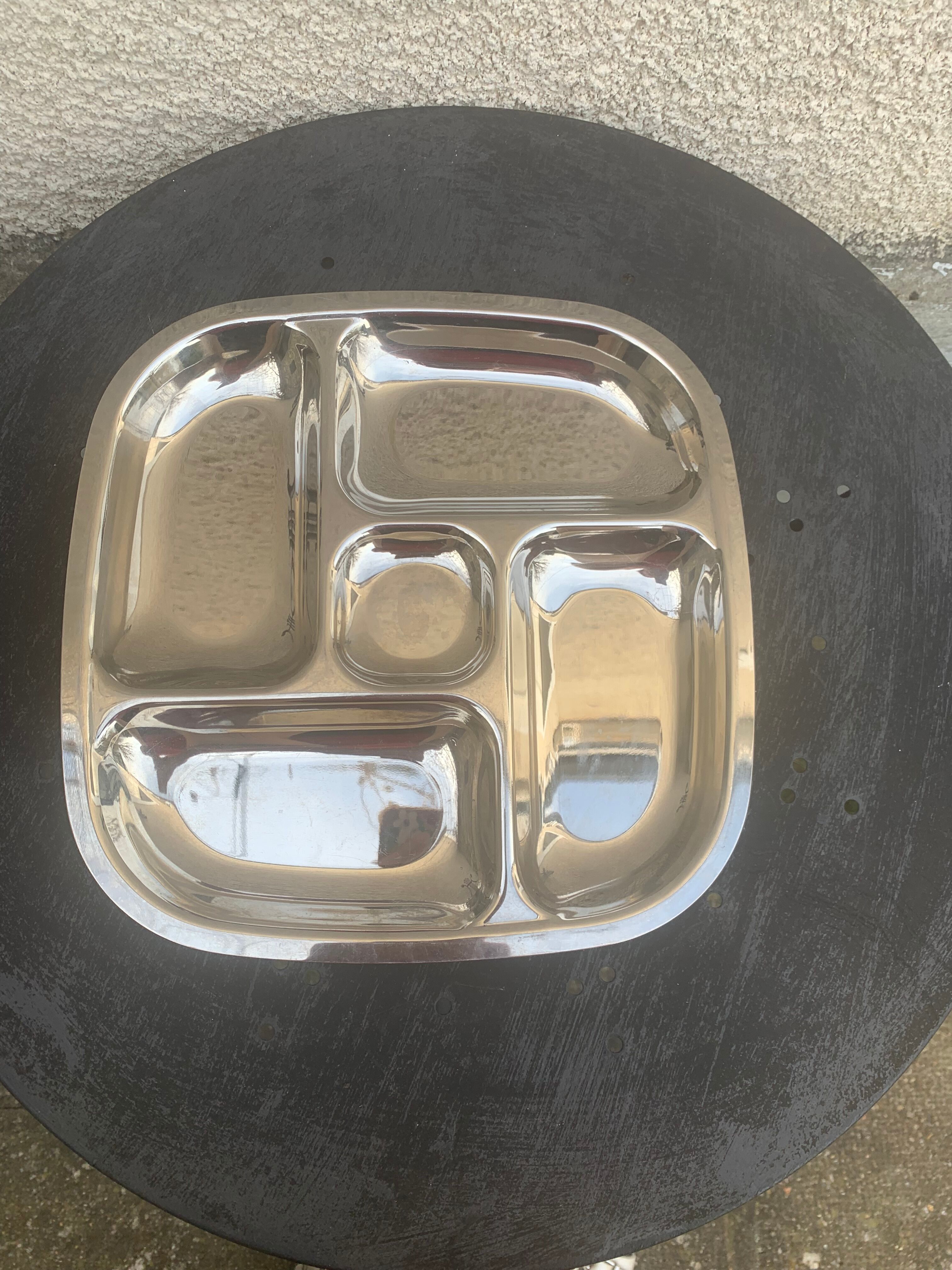Compartment dish, vintage stainless steel servant