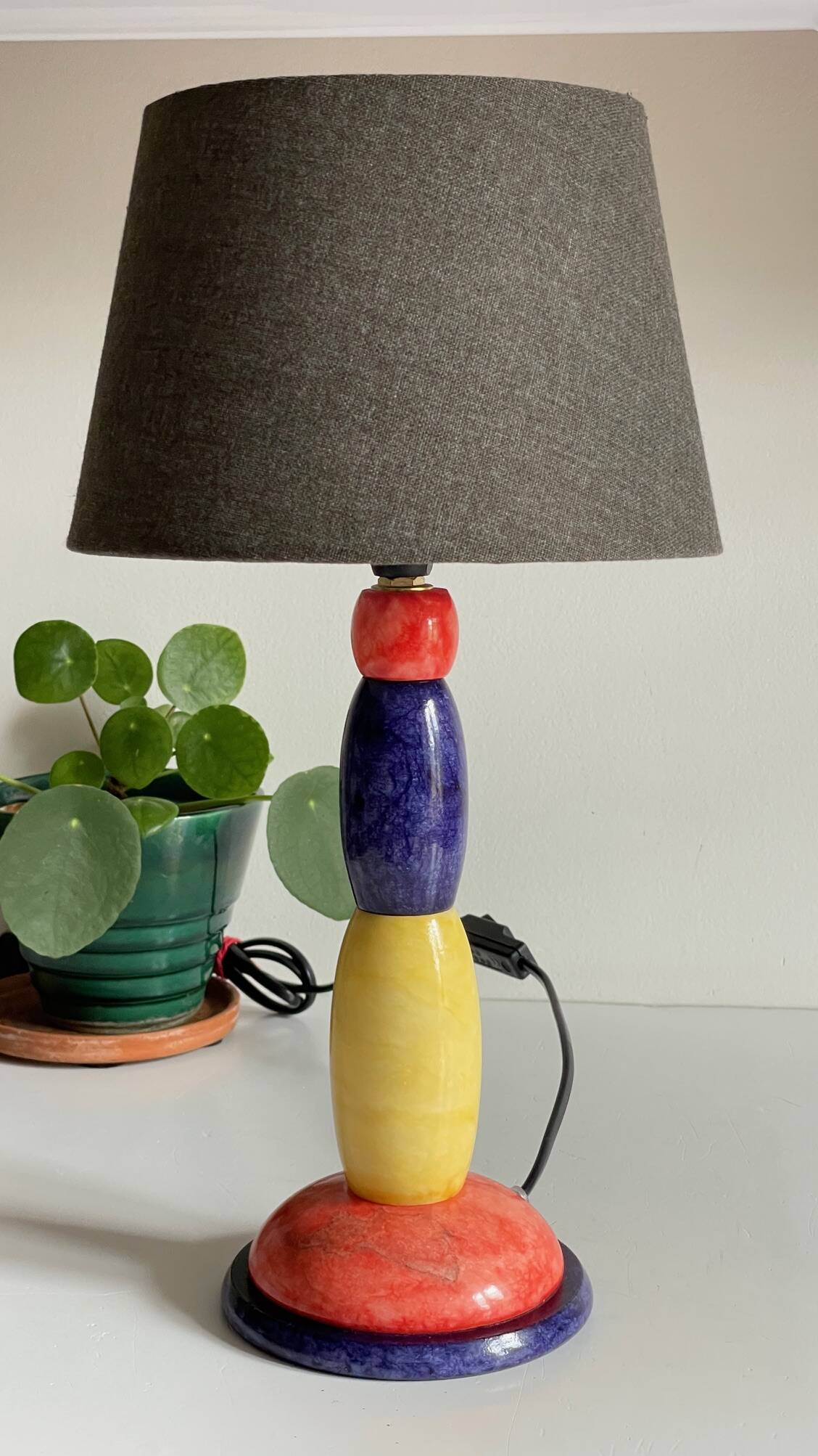 ALABASTER STONE LAMP Blue, Yellow and Red 80s