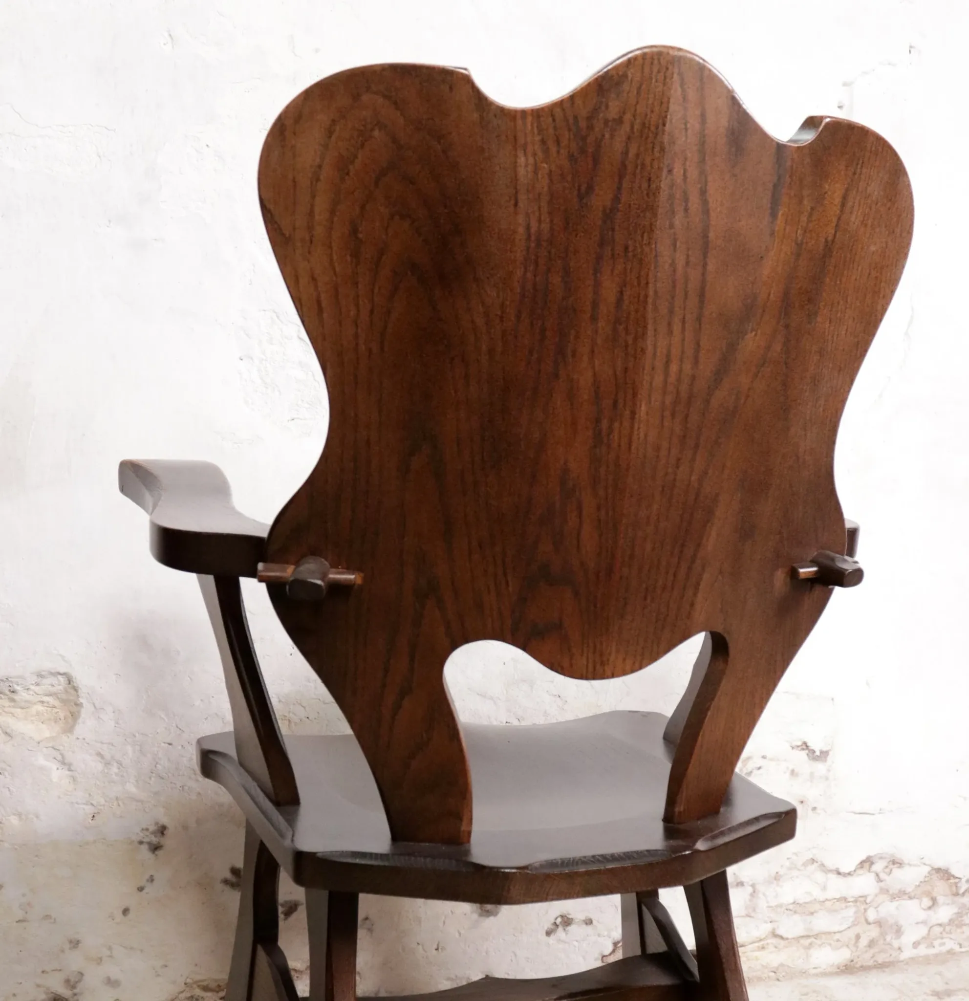 Story book brutalist wabi sabi oak fireplace lounge chairs