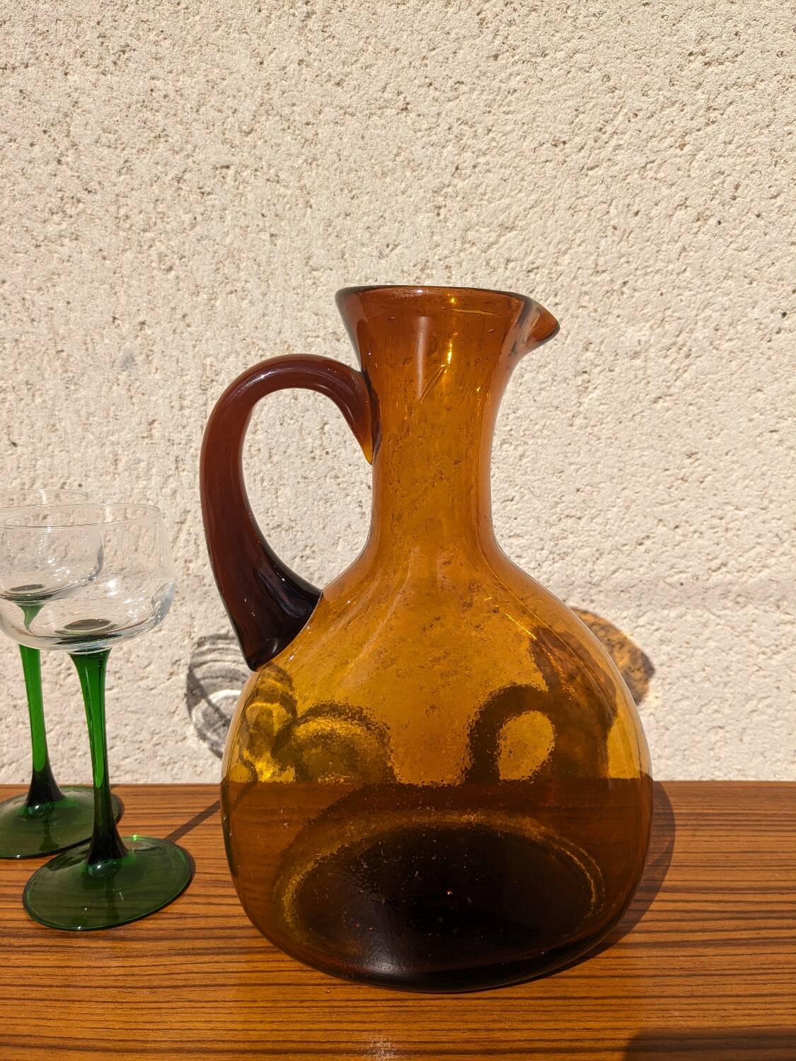 Large vintage amber glass carafe