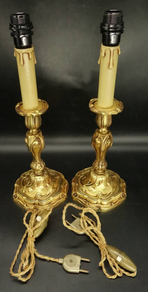 Pair of Louis XV style lamp bases from Lucien GAU - bronze