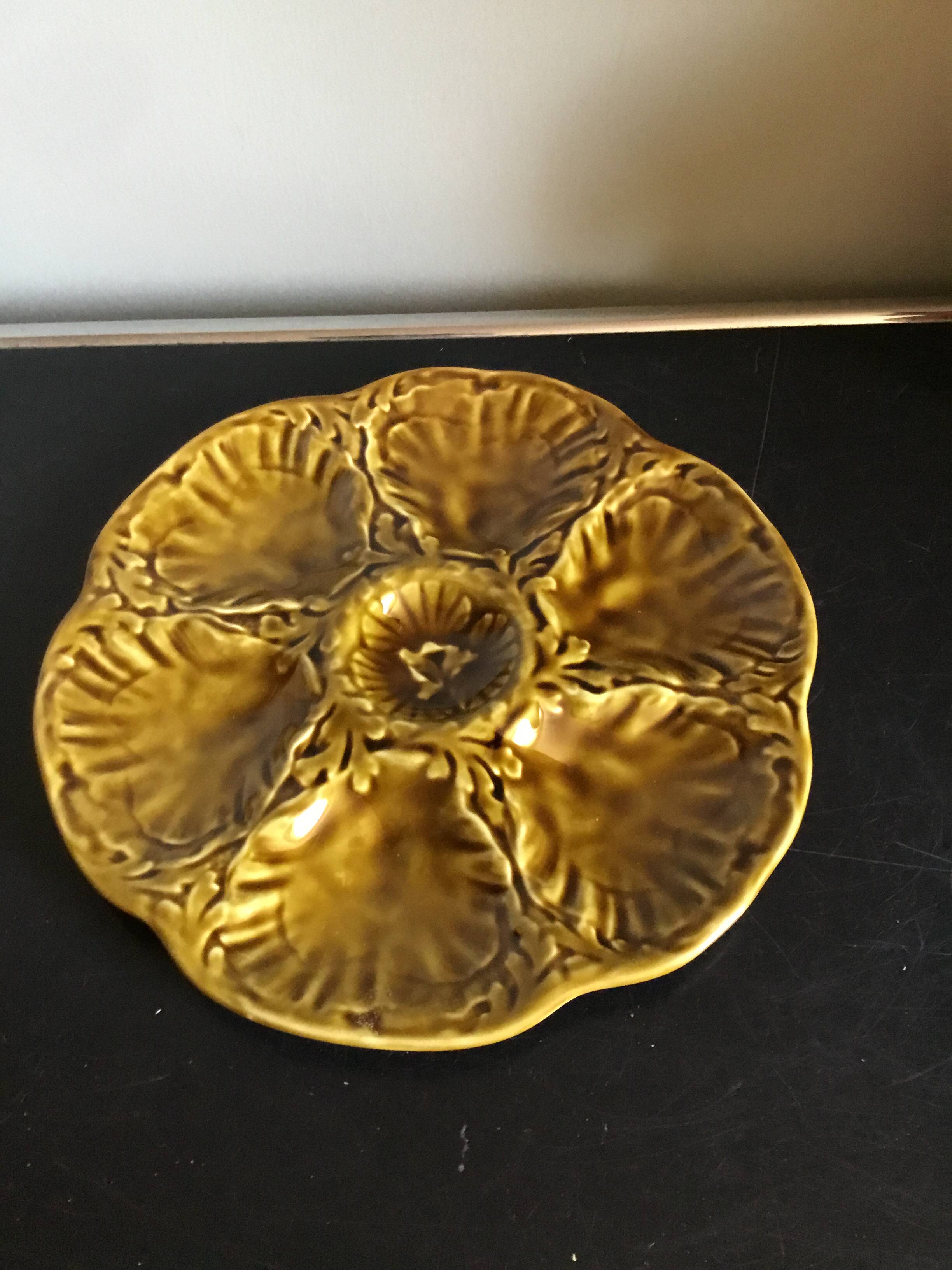Lot de 6 assiettes à huitres barbotine Gien