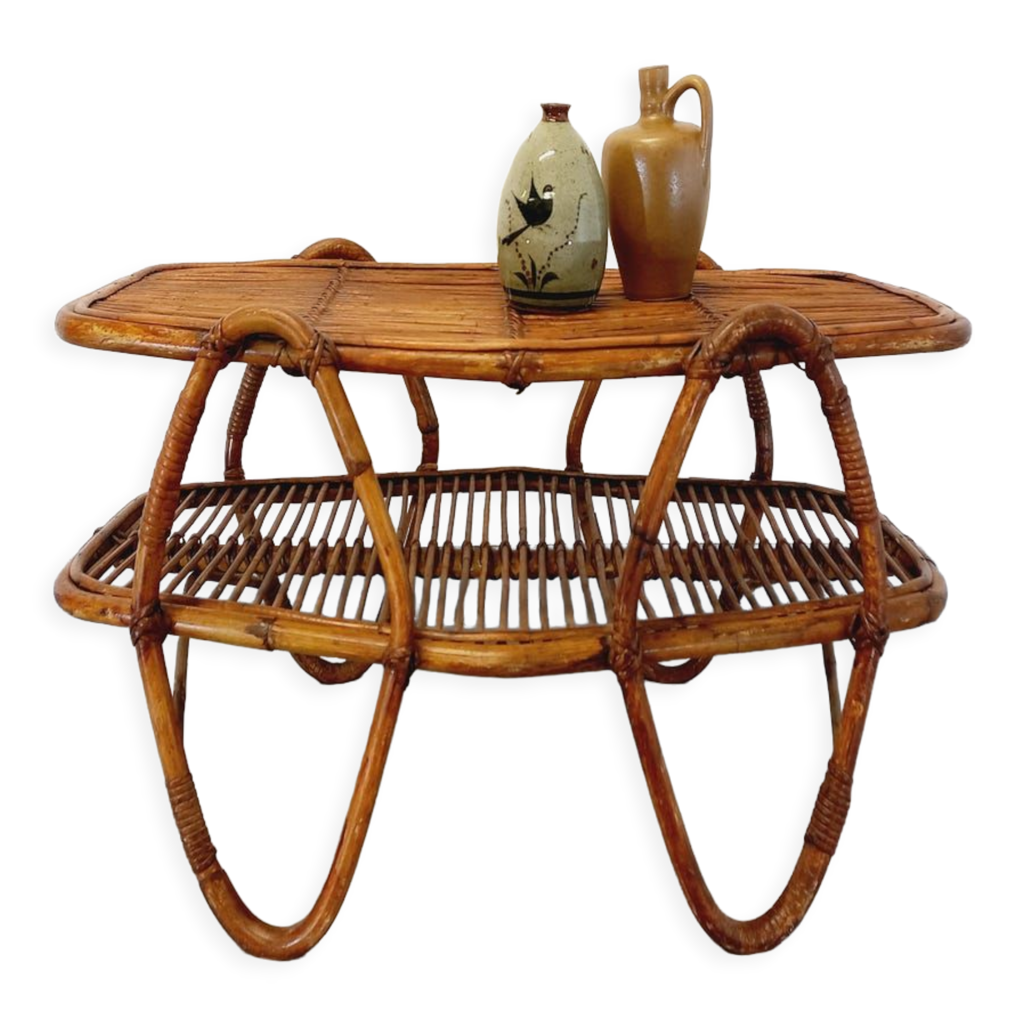 Coffee table with magazine tray in vintage rattan from the 60s