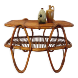 Coffee table with magazine tray in vintage rattan from the 60s