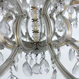 Mid-Century Maria Teresa crystal and brass large chandelier. Italy 1940s