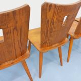 Set of 4 vintage brutalist wooden chairs from the 60s
