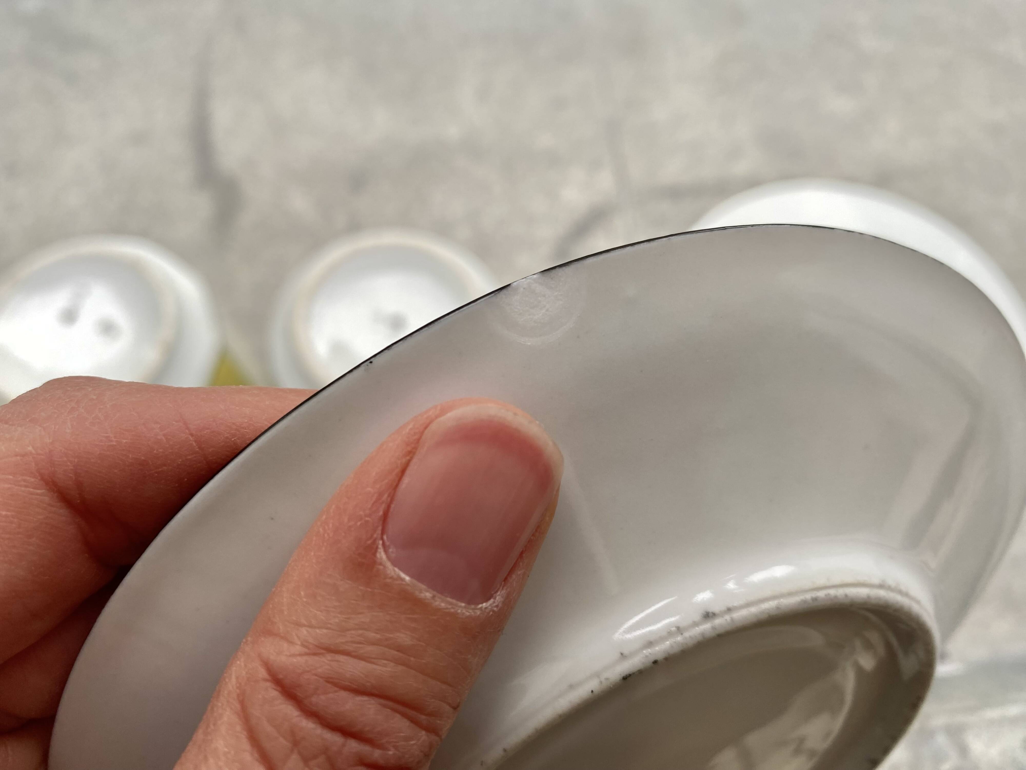 60s striped iridescent porcelain coffee service, 2 cups + 2 vintage saucers