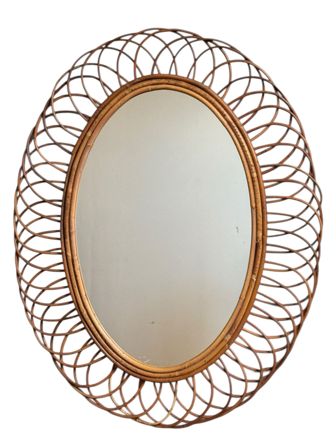 1960s Oval Rattan Mirror France