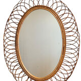 1960s Oval Rattan Mirror France