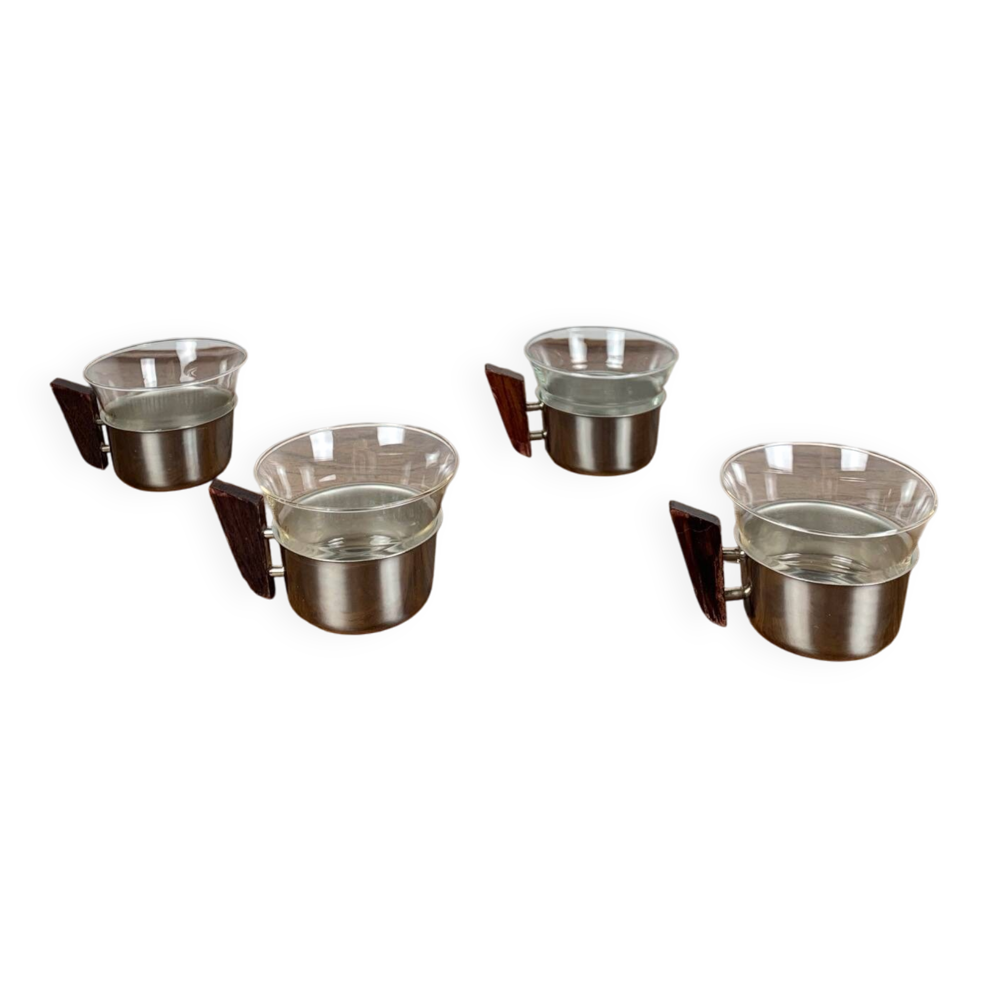 Set of 4 metal and glass cups, 1970