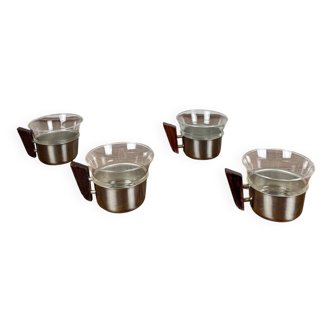 Lot de 4 tasses en métal et verre, 1970