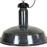 Large Industrial Grey Enamel Factory Lamp with Cast Iron Top, 1960s