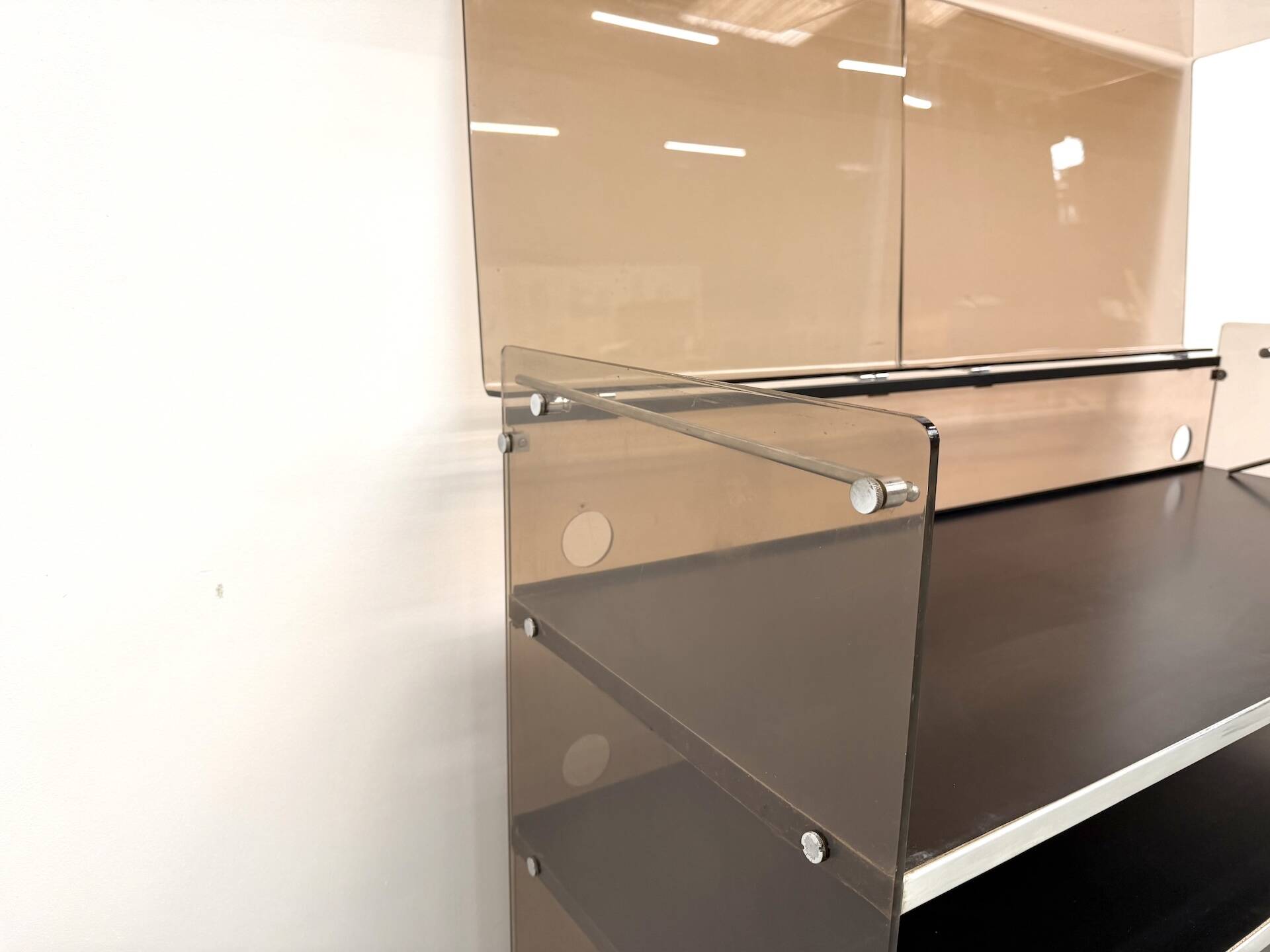 Hi-Fi furniture in smoked plexiglass and aluminium, Eric Maville