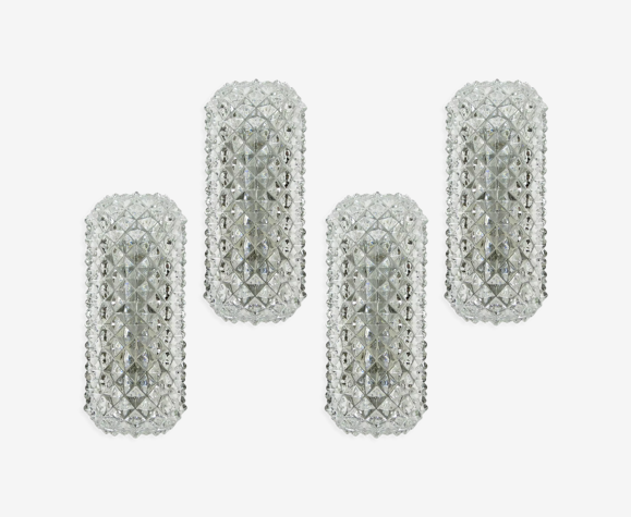 Lot de 4 appliques allemandes en verre et métal chromé de Glashutte Limburg, années 1960
