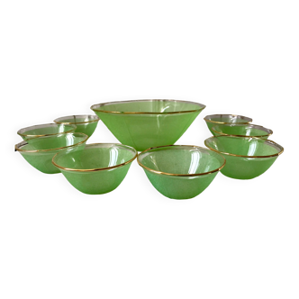 Set of 8 small bowls and a green granita bowl 60s-70s