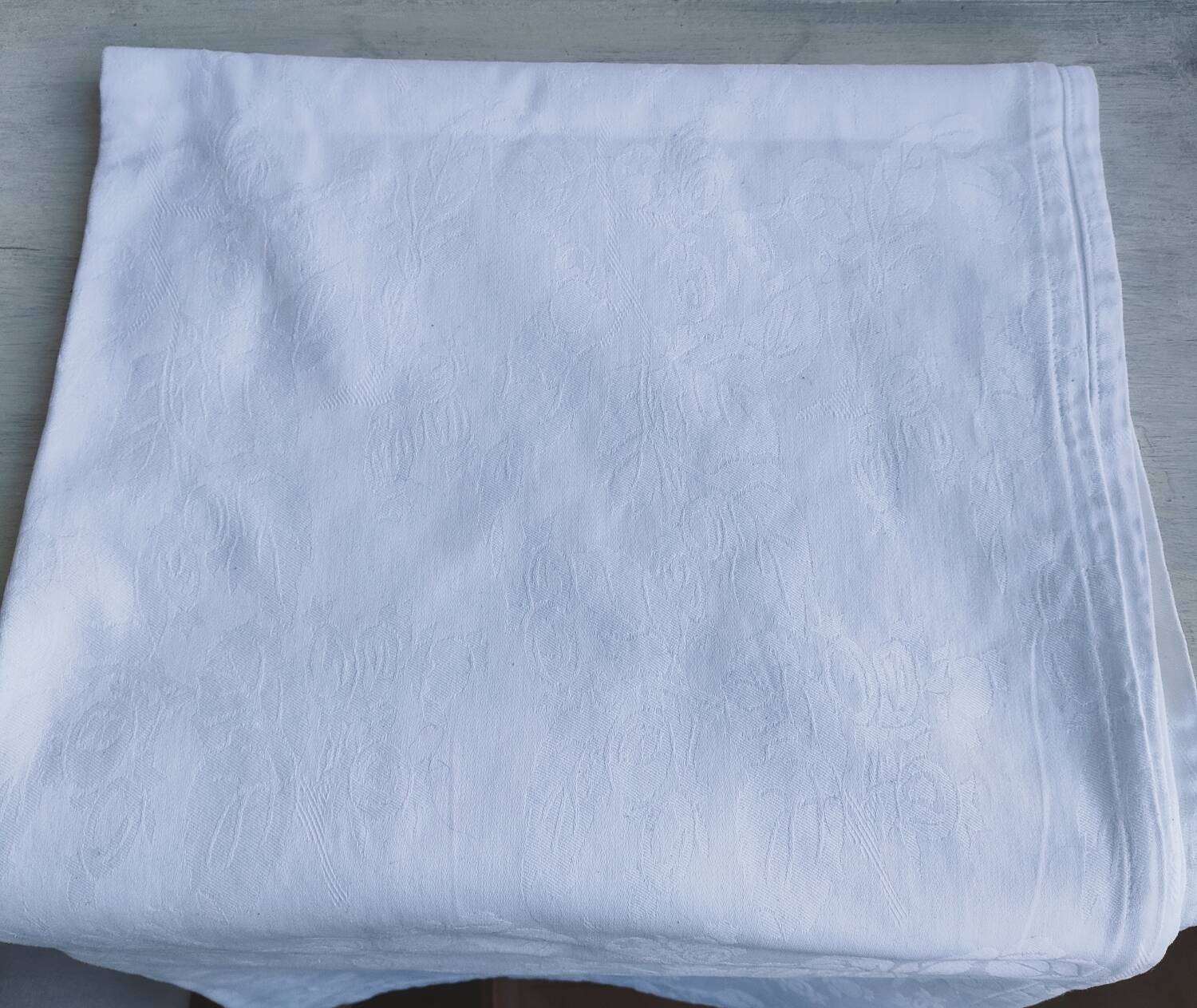 White damask cotton tablecloth