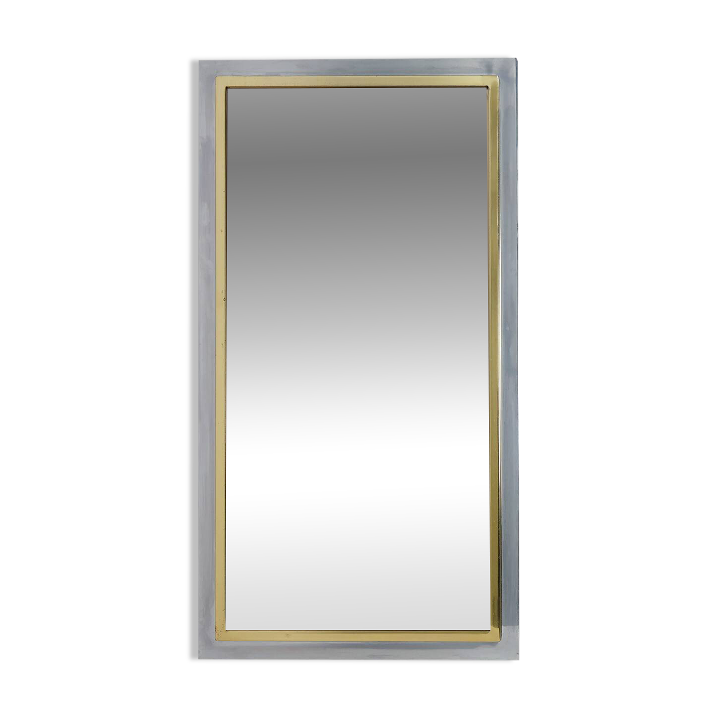 Large Mid-Century Belgo Chrome Mirror in Metal and Fumé Glass, Belgium 1980