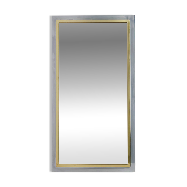 Grand miroir Belgo chromé de style Mid-Century, en métal et verre fumé, Belgique 1980