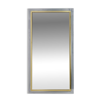 Large Mid-Century Belgo Chrome Mirror in Metal and Fumé Glass, Belgium 1980