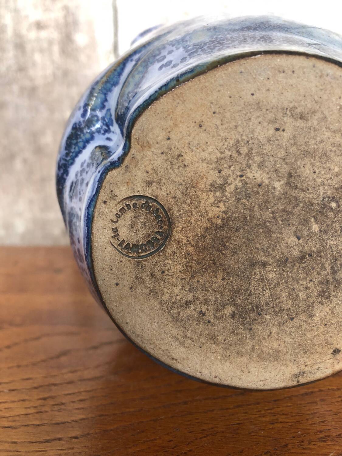 Old LAMOURA Pitcher La Combe De Bac Vintage Blue Enameled Stoneware #A764