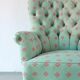Vintage green coral button back armchair | Belgium
