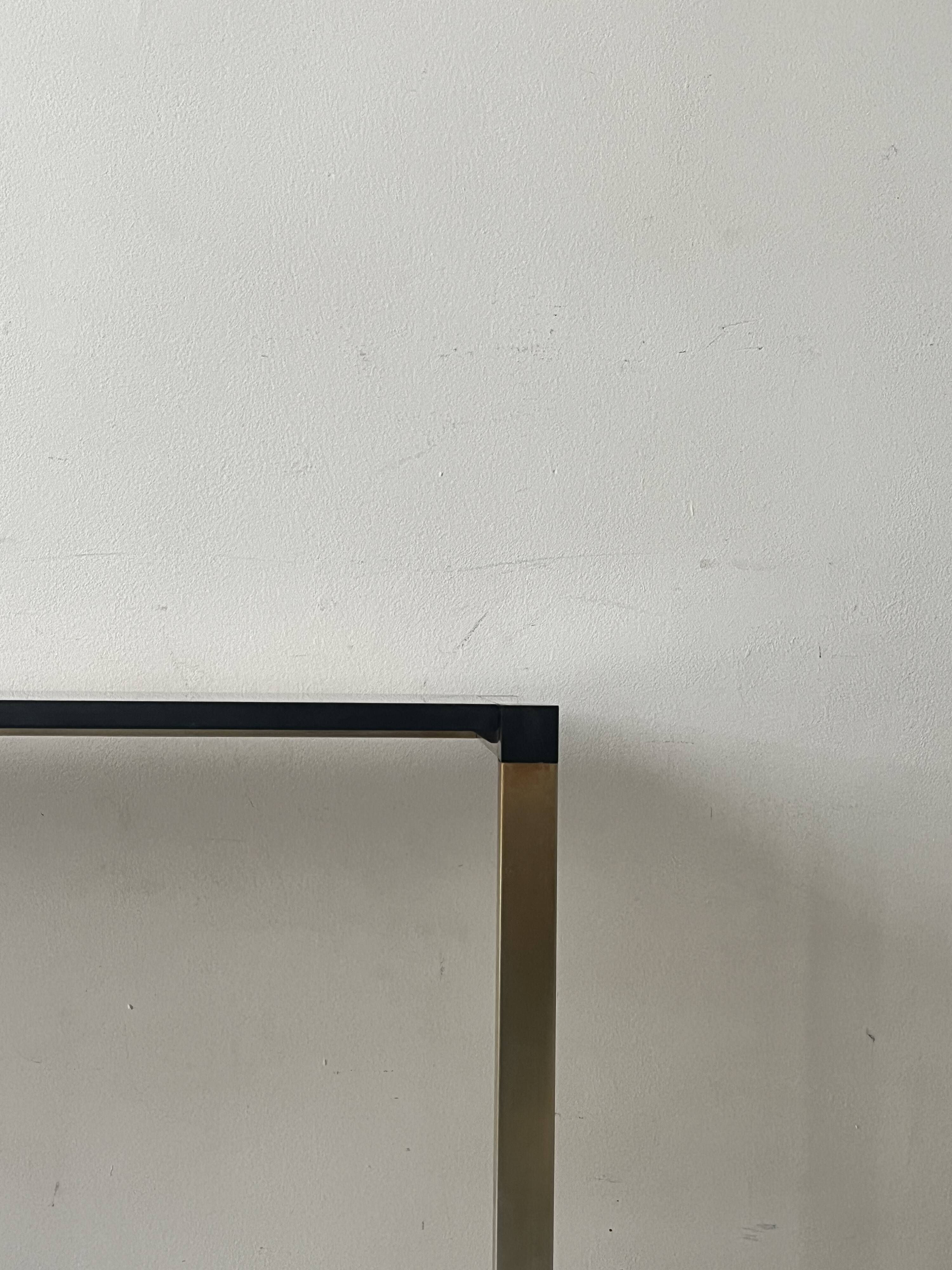 Console table in real brass and smoked glass, Italy 1970