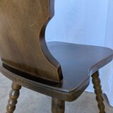 Vintage Tyrolean Heart Cutout Wooden Dining Chair / Bobbin-turned Legs