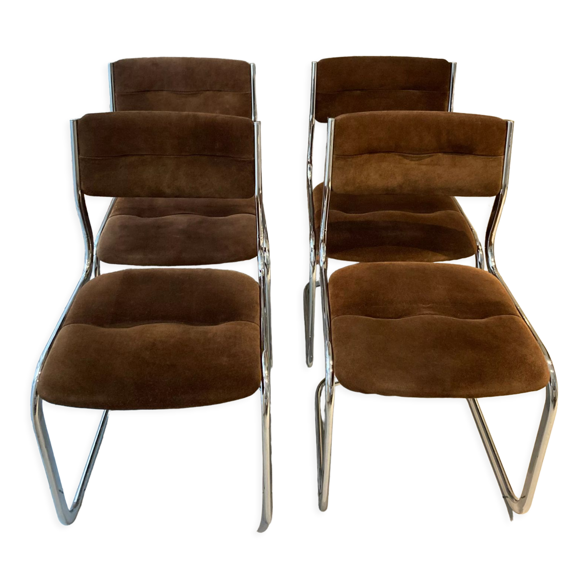 Set of 4 chairs chrome and suede 70s