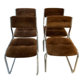 Set of 4 chairs chrome and suede 70s