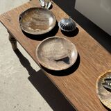 Ashtray, circular dish or plate in grey-orange petrified wood D25.5
