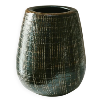 XL VEB Coswig DDR Mid-Century Ceramic Vase with Deep Green Glaze, 1970s Studio Piece