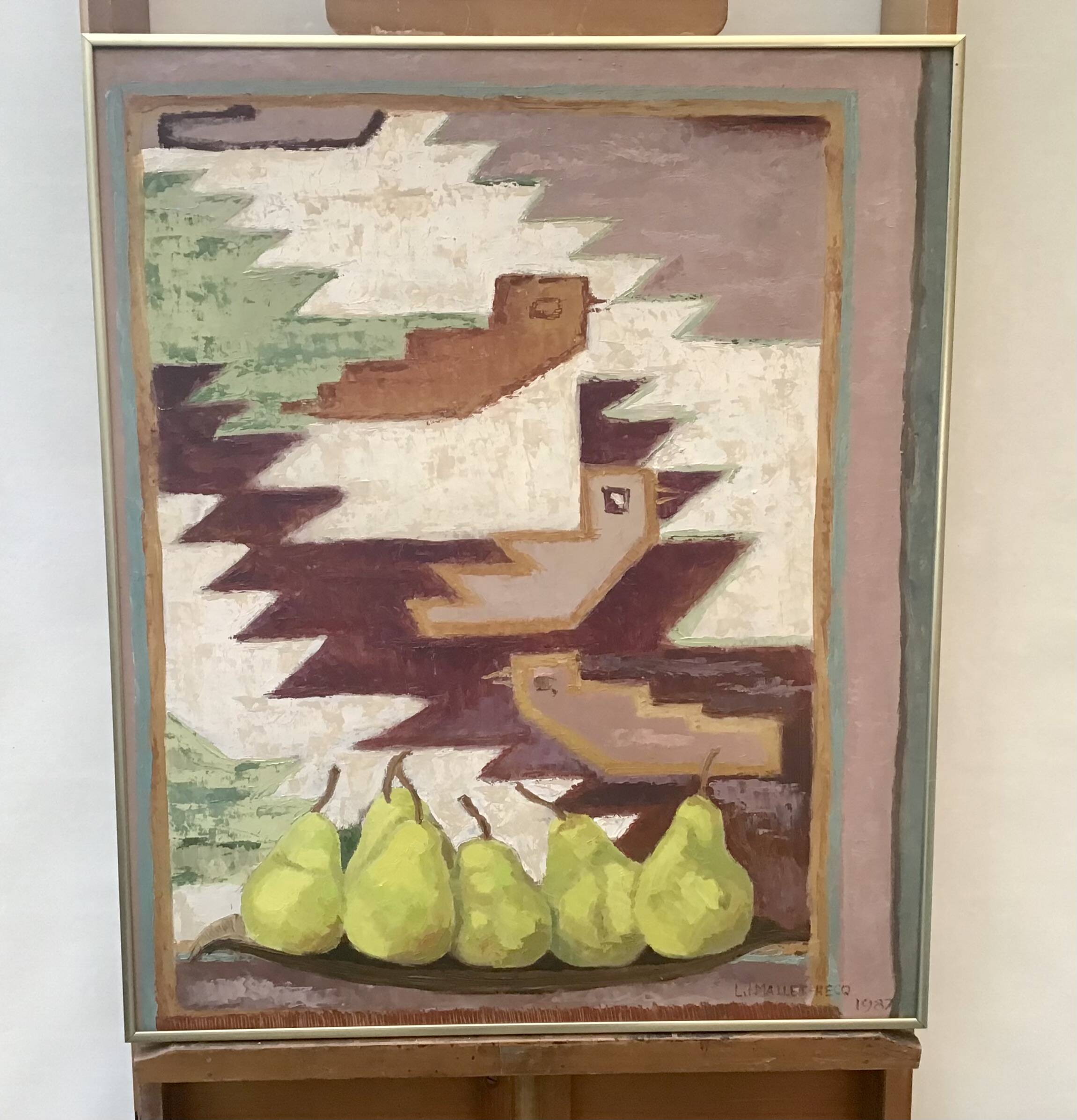 “Still life with pears” by Liliane Mallet-Hecq Oil on panel.