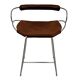 Contemporary sculptural bar stool c. Silvered Aged Steel Backrest and Cognac Leather