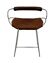 Contemporary sculptural bar stool c. Silvered Aged Steel Backrest and Cognac Leather