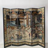 Six-panel painted screen, 20th century