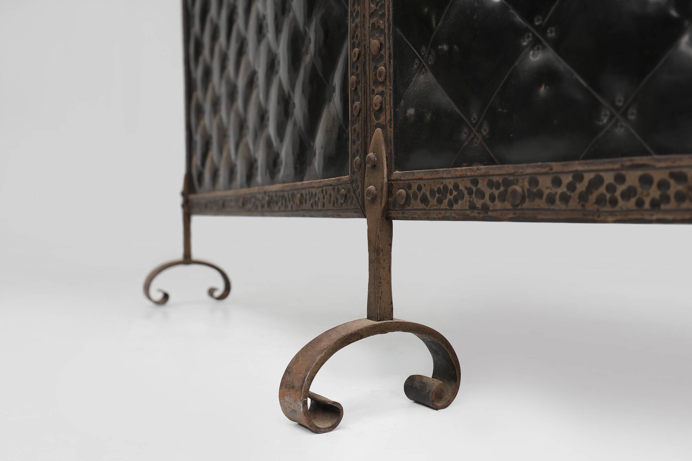 French Art Deco wrought iron fireplace screen with 3 panels