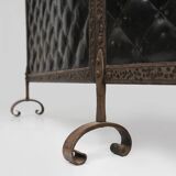French Art Deco wrought iron fireplace screen with 3 panels