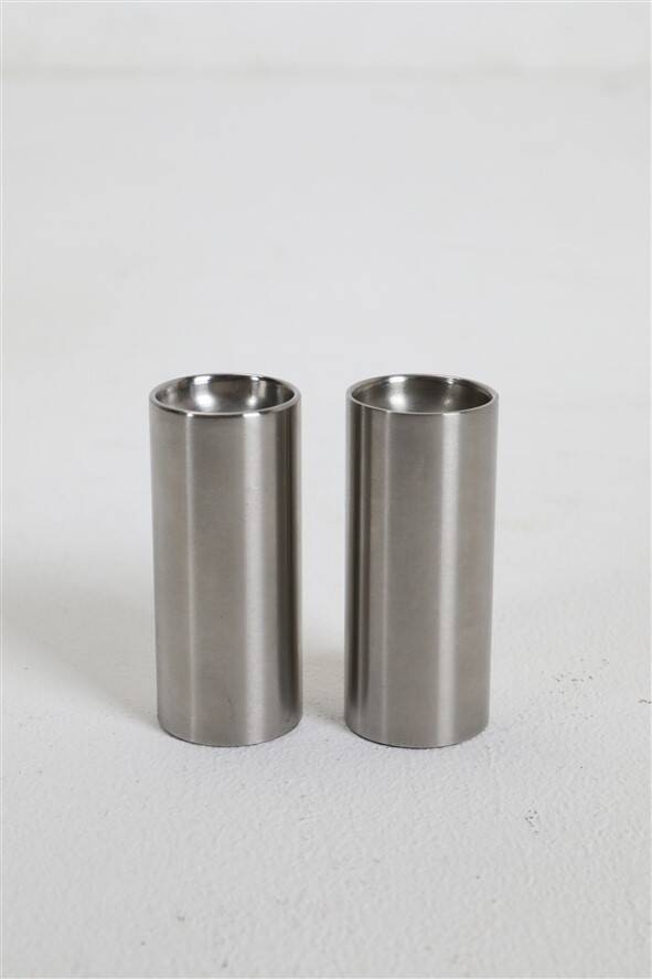 "Cylinda-Line" stainless steel salt & pepper shaker set by Arne Jacobsen / Stelton / Mid-century Danish modern design