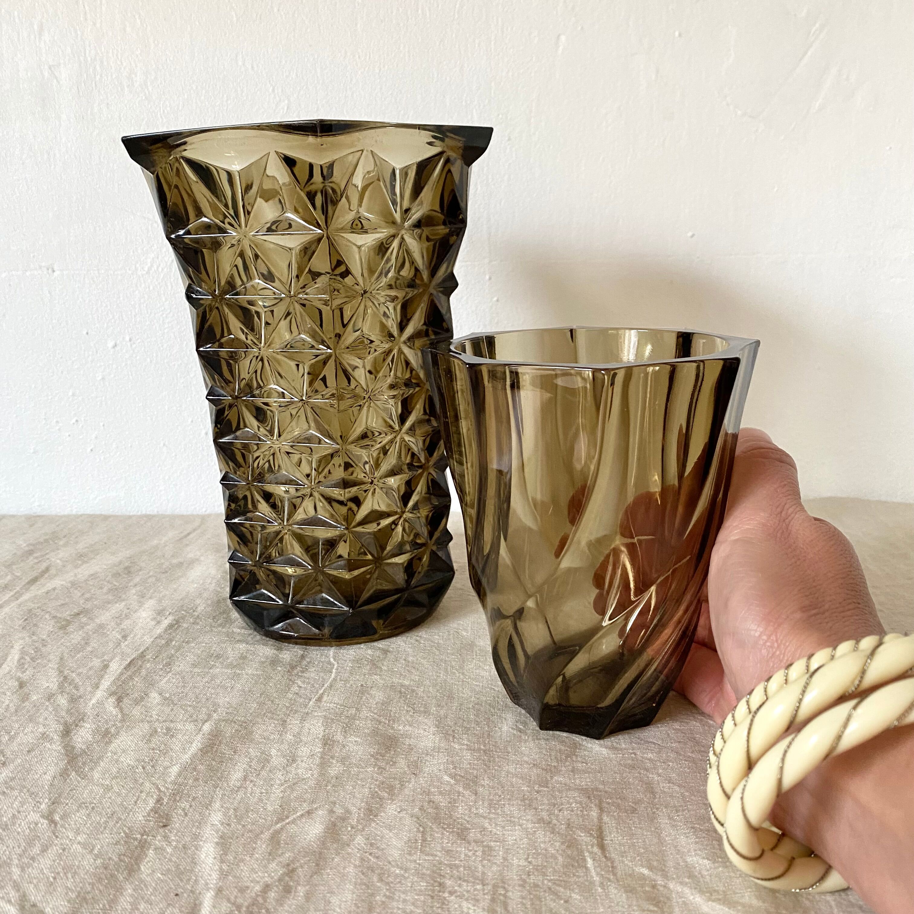Vintage smoked glass vases